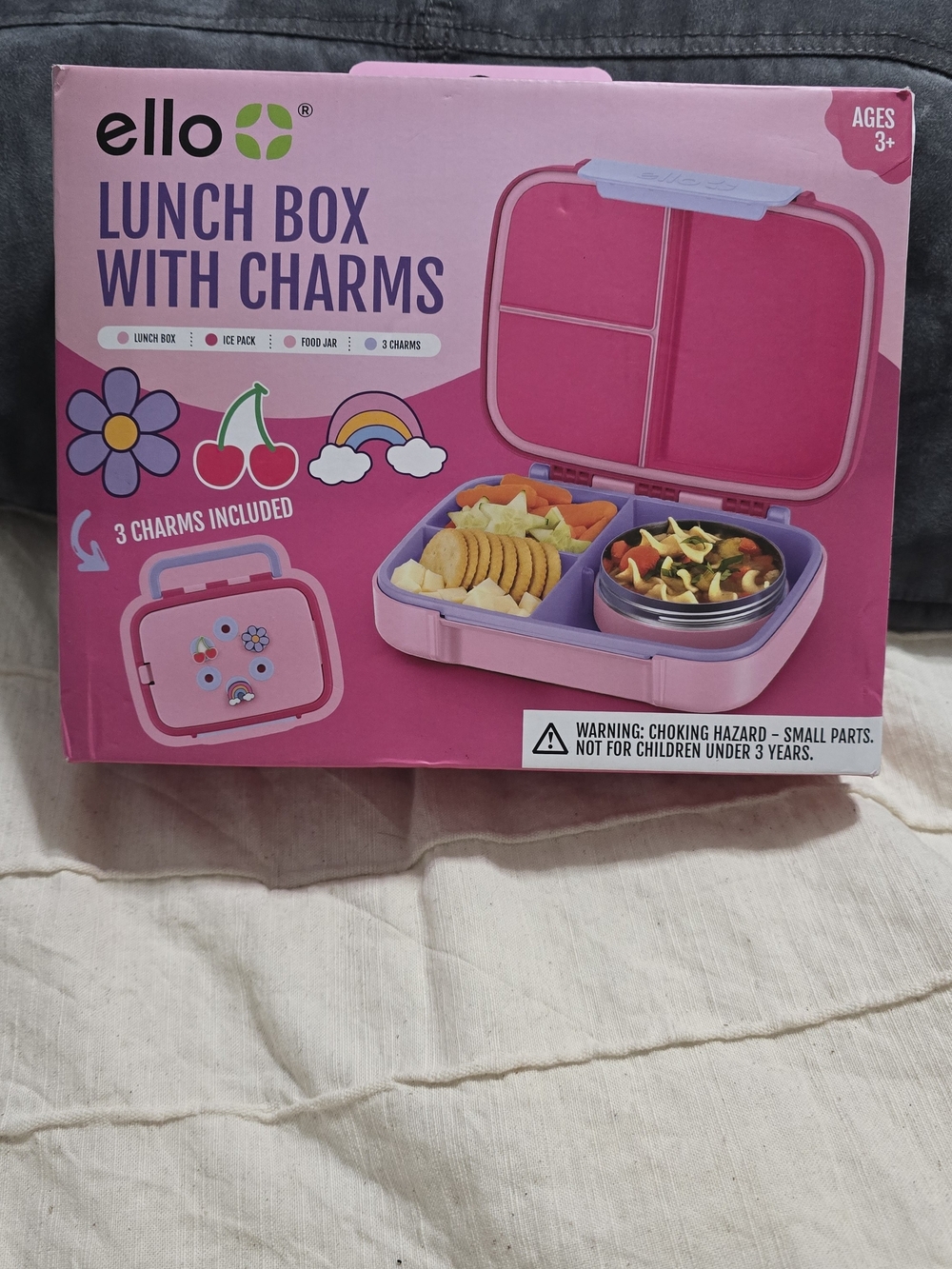 Ello Kids Pink Lunch Box with Charms - Portable Bento Style